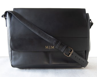 Wayfarer Handmade Leather Messenger Bag Large Black (37cm x 28cm x 10cm) Can be Personalised