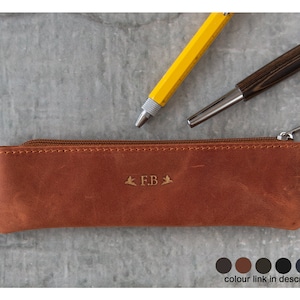 Amalfi Vegetable Tan Leather Pencil Case Handmade in Italy, Available in Copper, Rustic Tan, Navy, Green, and Obsidian, Can be Personalised!