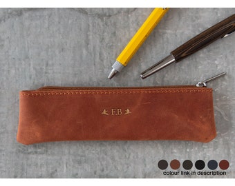 Amalfi Personalised Handmade Italian Vegetable Tan Leather Pencil Case 6 Rustic Shades (19x6cm) Pen Pouch Stationery Writers Gift
