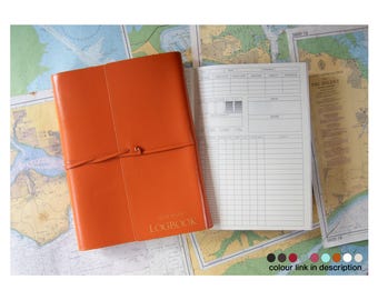 Cuaderno de bitácora para yate toscano tamaño A4, personalizado, hecho a mano en cuero reciclado italiano, recargable, color naranja (31 x 23 cm). ¡Grabado de iniciales gratuito!