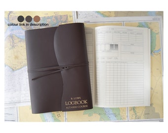 Indra Handmade Leather Refillable Journal Yacht Log Book A4 Chocolate, Sailing Log Book (31cm x 23cm x 2cm) Can be Personalised!