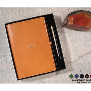 Rustico A5 Refillable Journal Gift Set Personalised Italian Full-Grain Leather Travel Notebook Tan, Free Initial & Free Engraving Pen!