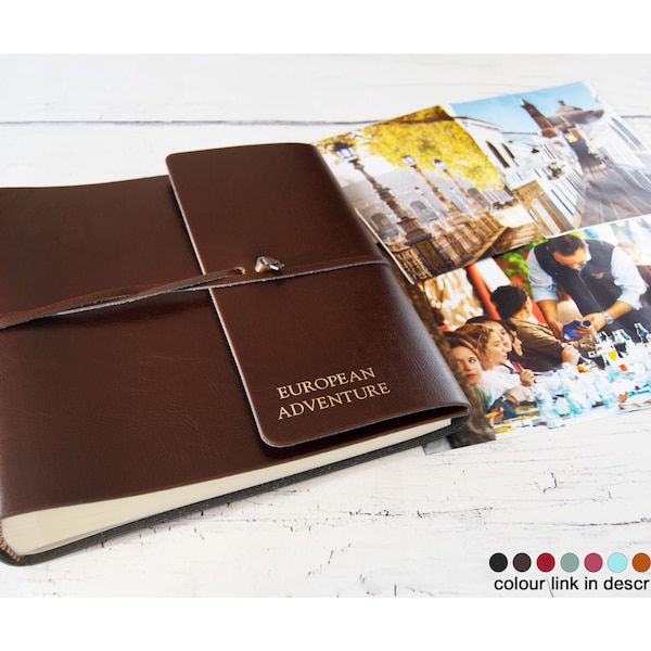 Pachino-fotoalbum Gepersonaliseerde handgemaakt Italiaans gerecycled leer bruiloft plakboek chocolade (22 x 22 cm) Gratis eerste gravure!
