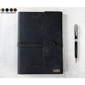 Amalfi A5 Journal Handmade Italian Vegetable Tan Leather, Obsidian (21cm x 15cm x 2cm) Can be Personalised!