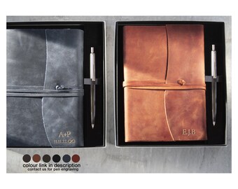 Amalfi Handmade Italian Vegetable Tan Leather Journal A5 Copper Gift Set, with our Signature Pen (21cm x 15cm x 2cm) Can be Personalised!