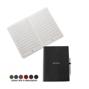 Rustico A4 Music Manuscript Personalised Italian Full-Grain Leather Refillable Journal Black, Free Initials Engraving!