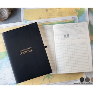 Indiana A4 Yacht Log Book Refillable Journal Handmade Leather Black, Sailing Log Book (31cm x 23cm x 2cm) Can be Personalised!