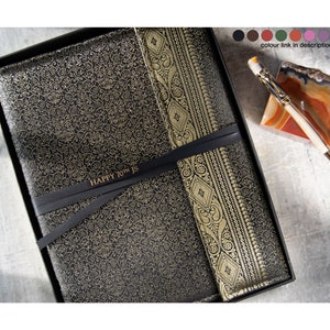 Sari handgemaakt handgebonden fotoalbum groot zwart Inclusief geschenkdoos (34 cm x 26 cm x 4 cm) Kan worden gepersonaliseerd!