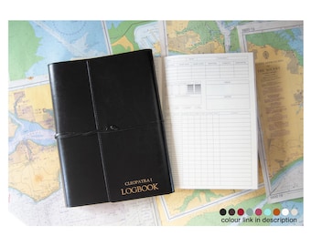 Cuaderno de bitácora para yate toscano tamaño A4, personalizado, hecho a mano en cuero reciclado italiano, recargable, color negro (31 x 23 cm). ¡Grabado de iniciales gratuito!