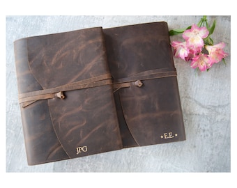 Enya A4 Personalised Handmade Full-Grain Leather Wrap Refillable Journal Rustic Tan (31x23cm) Travel Notebook Diary Sketchbook Writers Gift