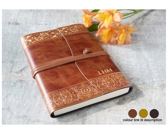 Maya Handmade Recycled Leather Wrap Journal A5 Gold (21cm x 15cm x 2cm) Can be Personalised!