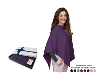 Firenze 100% Kaschmir Poncho Einheitsgröße Aubergine ... Ein Luxusgeschenk für Damen jeden Alters.