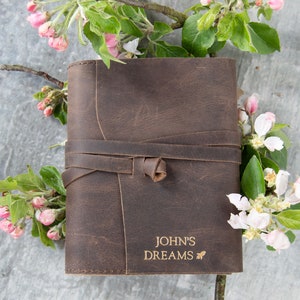 Enya Handmade Full-Grain Buff Leather Wrap Refillable Journal A6 Rustic Tan, Pocket Journal 16cm x 11cm x 2cm Can be personalised. image 5