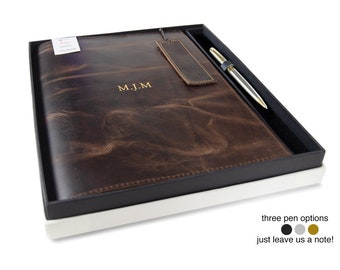 Enya Handmade Full-Grain Buff Leather Refillable Journal A4 Music Manuscript Gift Set with Pen & Bookmark (31cm x 23cm) Can be personalised!