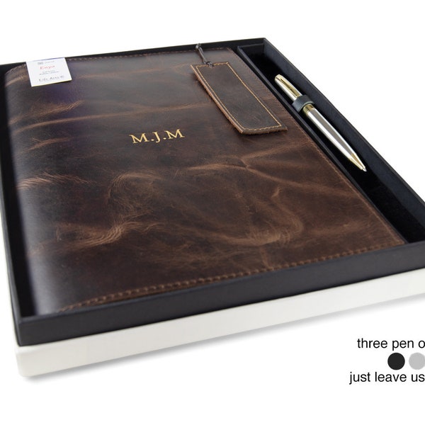 Enya Handmade Full-Grain Buff Leather Refillable Journal A4 Music Manuscript Gift Set with Pen & Bookmark (31cm x 23cm) Can be personalised!