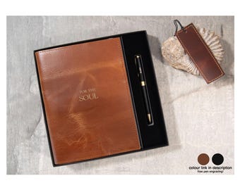 Enya A5 Refillable Journal Gift Set Personalised Handmade Full-Grain Leather Travel Notebook Copper, Free Initial & Free Engraving Pen!