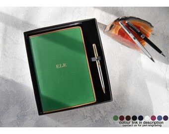 Cortona Handmade Italian Leather Bound Journal A5 Gift Set Forest Green with our Signature Pen (21cm x 15cm x 2cm) Can be personalised!