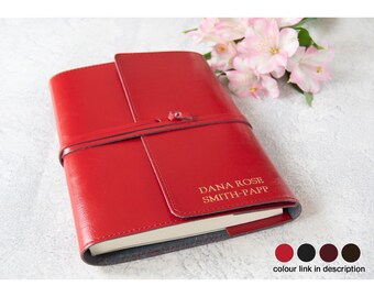 Tuscan Handmade Italian Recycled Leather Wrap Refillable Journal A5 Red (22cm x 16cm x 2cm) Can be Personalised!