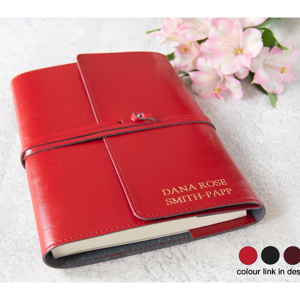 Tuscan Handmade Italian Recycled Leather Wrap Refillable Journal A5 Red (22cm x 16cm x 2cm) Can be Personalised!