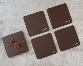 Matador Handmade Leather Coasters Set of 4 Chocolate, Drink Coasters (10cm x 10cm) Can be Personalised!