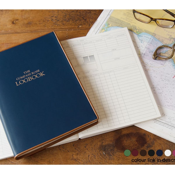 Cortona Handgefertigtes Italienisches Leder Yacht Logbuch A4 Marine, Segellogbuch, Inklusive Geschenkbox (31cm x 23cm x 2cm) Kann Personalisiert werden!