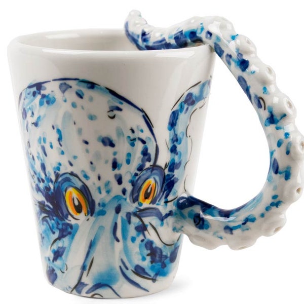 Blue Witch Tasse à Café Poulpe 8oz Fait-main Bleu (10cm x 8cm) Un cadeau sympa pour les amoureux de la vie marine !