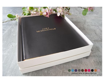 Capri Jazz-fotoalbum Gepersonaliseerde handgemaakt Italiaans leer bruiloft plakboek Obsidiaan geschenkdoos groot (30×24 cm) Gratis eerste gravure!
