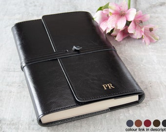 Tuscan Handmade Italian Recycled Leather Wrap Refillable Journal A5 Black (22cm x 16cm x 2cm) Can be Personalised!