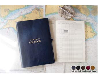 Nabucco Handmade Italian Full-grain Vegetable Tan Leather Refillable A4 Yacht Log Book, Navy (30cm x 24cm x 3cm) Can be Personalised!