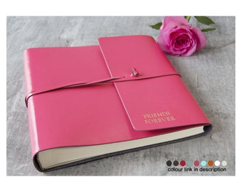 Pachino Handmade Recycled Leather Photo Album Medium Raspberry Pink (22cm x 22cm x 6cm) Can be personalised.