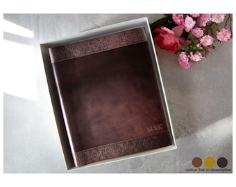 Maya Jazz Photo Album Personalised Italian Recycled Leather Wedding Scrapbook Rustin Large with Gift Box (30x24cm) Free Initial Engraving!