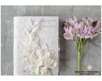 Flaura Handmade Refillable Journal A5 Bark Leather White, Vegan Leather Journal (21cm x 15cm x 2cm) Can be Personalised!