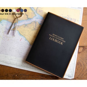 Cortona A4 Yacht Log Book Personalised Handmade Italian Leather Journal Nautical Log Book Black (30x24cm) Free Initials Engraving!
