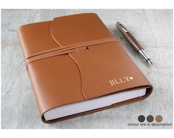 Indra handgemaakte lederen omslag, hervulbaar dagboek A5 koper (21 cm x 15 cm x 2 cm) kan gepersonaliseerd worden!