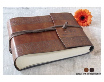Maya Handmade Recycled Leather Wrap Photo Album Small Etched, Includes Italian Made Gift Box (16cm x 22cm x 6cm) Can be personalised.