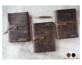 Enya A5 Refillable Journal Personalised Handmade Full-Grain Leather Travel Notebook Rustic Wrap (22x16cm) Free Initials Engraving!