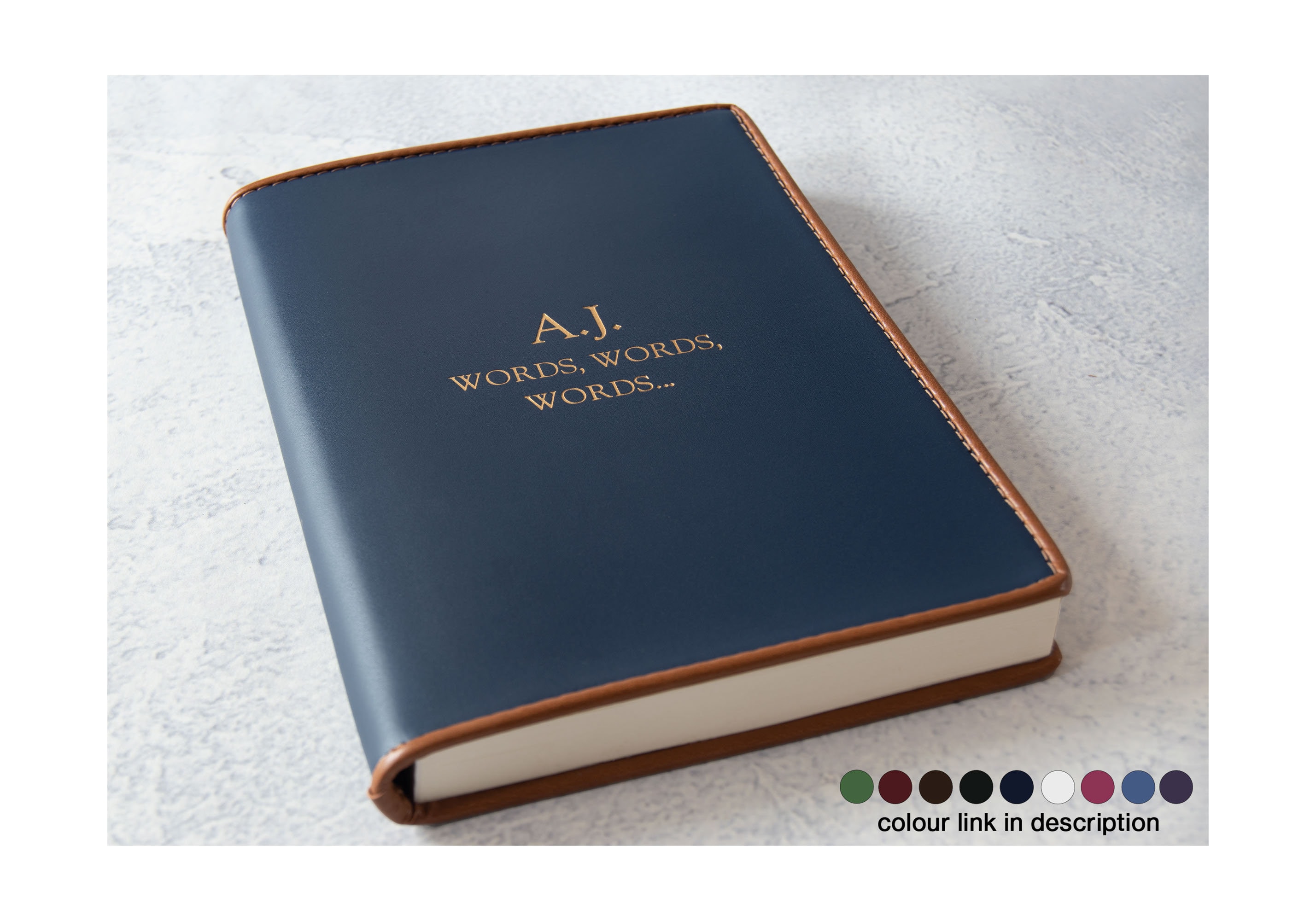 Cortona A5 Journal Handmade Italian Top-Grain Leather, Navy (21cm x 15cm x 2cm) Can be Personalised!