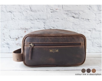 Wilson Handmade Full-grain Buff Leather Wash Bag Small Tan, Leather Dopp Kit Bag, Toiletry bag (12cm x 22cm x 12cm) Can be Personalised!