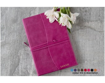 Capri Handgemachtes Italienisches Leder Wickelbuch A5 Fuchsia (21cm x 15cm x 2cm) Personalisierbar!