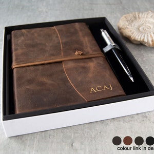 Amalfi Handmade Italian Leather Journal A5 Rustic Tan Gift Set with our Signature Pen (21cm x 15cm x 2cm) Can be Personalised!