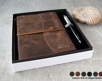 Amalfi Handmade Italian Leather Journal A5 Rustic Tan Gift Set with our Signature Pen (21cm x 15cm x 2cm) Can be Personalised!