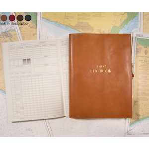 Rustico A4 Yacht Log Book Personalised Italian Full-Grain Leather Refillable Journal Tan with Gift Box, Free Initials Engraving!