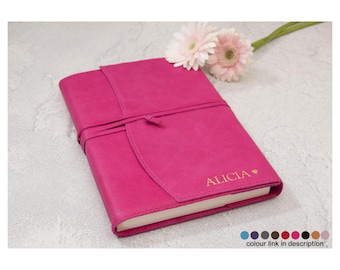 Capri A5 Refillable Journal Personalised Handmade Italian Leather Travel Notebook Fuchsia (22x16cm) Free Initials Engraving!