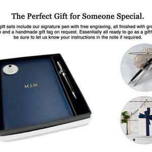 Acuto A5 Refillable Journal Presentset Personligt Handgjort Reseanteckningsblock i Italienskt Läder Marinblått (22 x 16 cm) Gratis Initialer & Gratis Gravyrpenna! bild 10