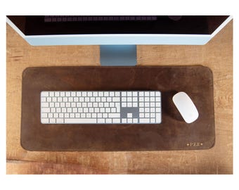 Enya Personalised Handmade Full-Grain Buff Leather Desk Mat Large 3 Rustic Shades, Computer Laptop Pad Home Office Gift, Free Engraving!