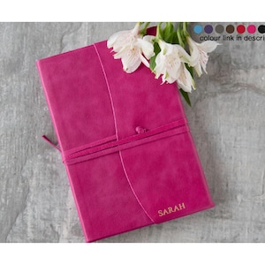 Diario Capri A5 hecho a mano en piel italiana, color fucsia (21 cm x 15 cm x 2 cm) ¡Se puede personalizar!