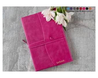 Capri A5 Personalised Handmade Italian Leather Journal Fuchsia (21x15cm) Travel Notebook Diary Sketchbook Writers Gift