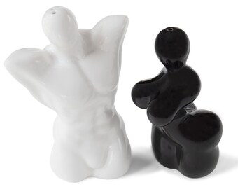 Blue Witch Venus and David Handmade Caricature Arts Salt and Pepper Cruet Set Small Black and White (11cm x 6cm) An Original Gift Idea!