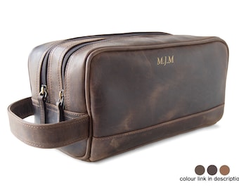 Wilson Handmade Full-grain Buff Leather Wash Bag Large Tan, Leather Dopp Kit Bag, Toiletry Bag (13cm x 27cm x 15cm) Can be Personalised!