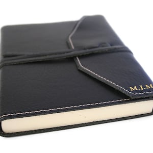Tudor A6+ Journal Handmade Italian Full-Grain Vegetable Tan Leather, Black (17cm x 13cm x 2cm) Can be Personalised!